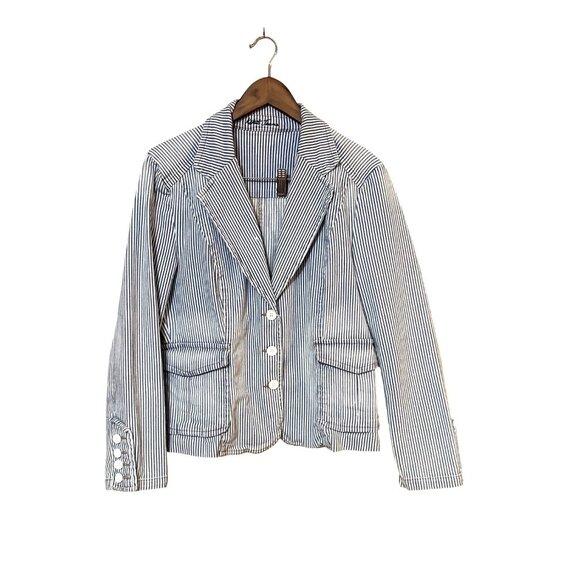 Robert Talbott Jackets & Blazers - Robert Talbott Blue & White Striped Blazer Jacket L Cotton Blend Womens Tailored